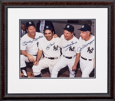 Mantle, Berra, Ford, and DiMaggio Multi Signed Framed Photograph (PSA/DNA 9.5)